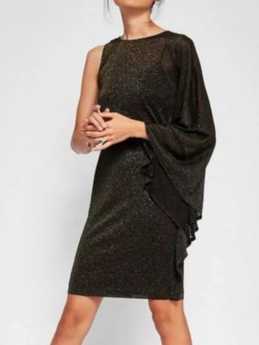 Ted Baker One-Shoulder Shimmering Black-Gold Cocktail Dress